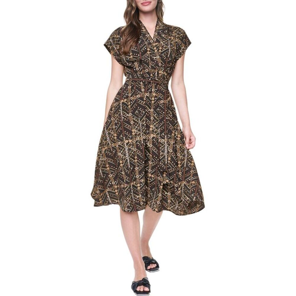 Dkny Womens Faux Wrap Midi Dress, Multicolor